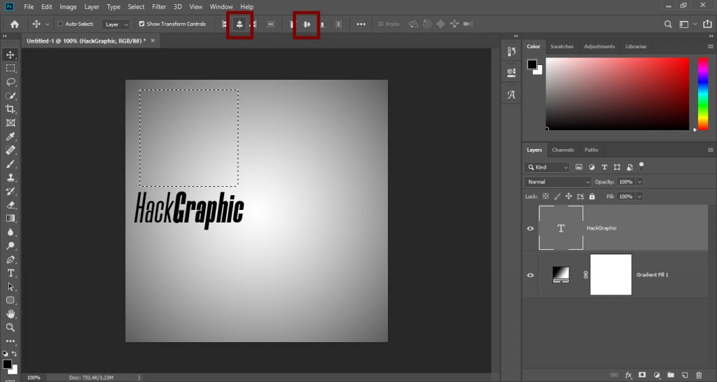 how to center text in photoshop6