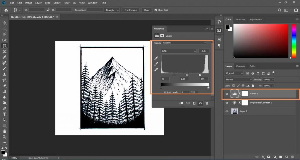 Levels how to turn a drawing into a vector in Photoshop