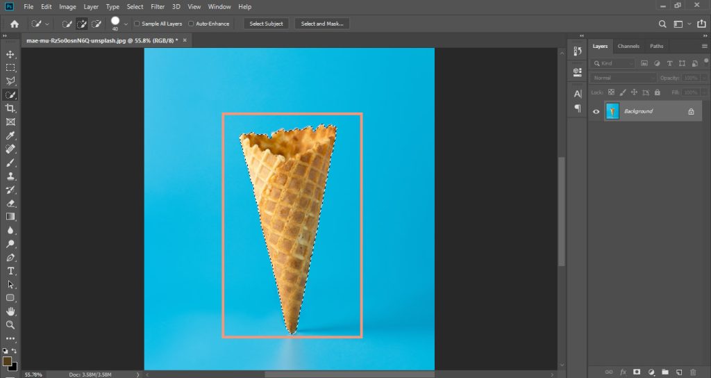 Selecting Subject with Photoshop Quick Selection Tool