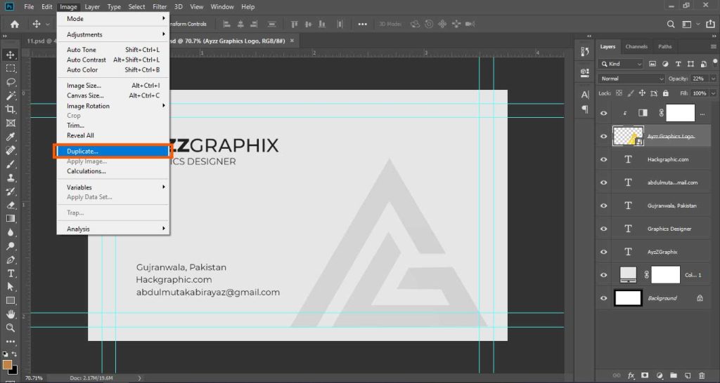 Creating the Document for the Front Part of the Business Card