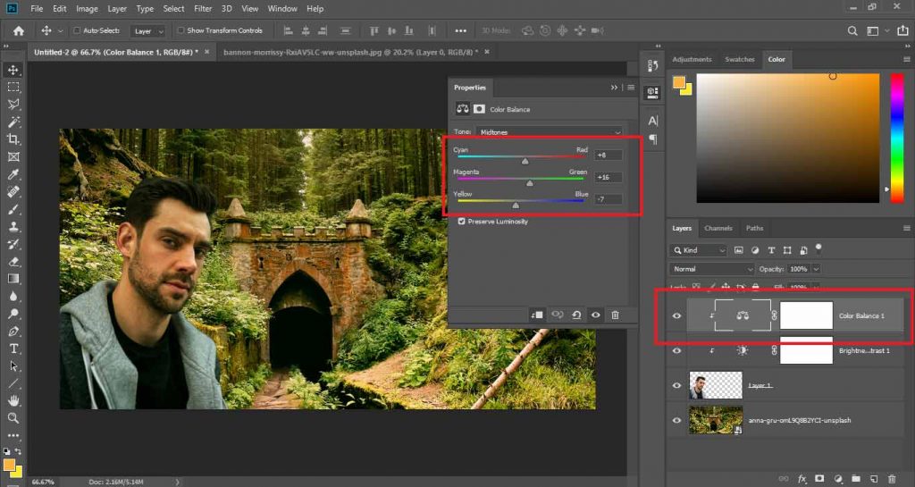 how to photoshop someone into a picture Color Balance